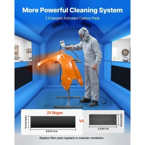 VEVOR Aufblasbare Lackierkabine 4x3x2,75 m Spritzkabine Farbkabine Blau, mit 750-W-Gebläse Aktivkohlefiltration PVC-Fenster Bogendach für Fahrräder Motorräder & Möbel Tragbar – Bild 2