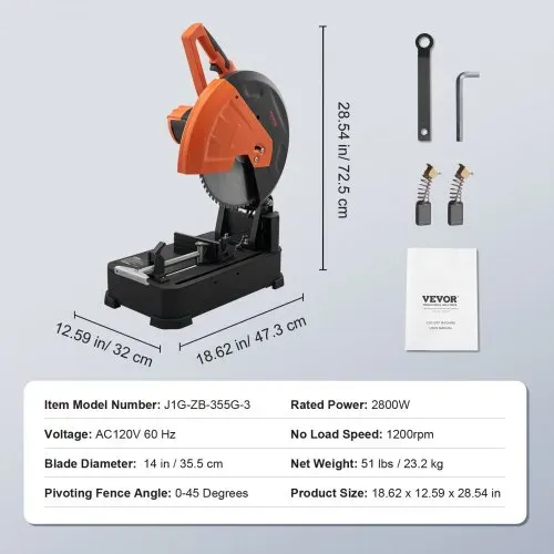VEVOR 2800 W Kapp- und Gehrungssäge Kreissägeblatt, 35,5 cm, Professional Paneelsäge Kappzugsäge, Sägen Kappsäge Kreissäge Hochwertiges Sägeblatt Kaltschnitt-Kappsäge Orange & Schwarz – Bild 6