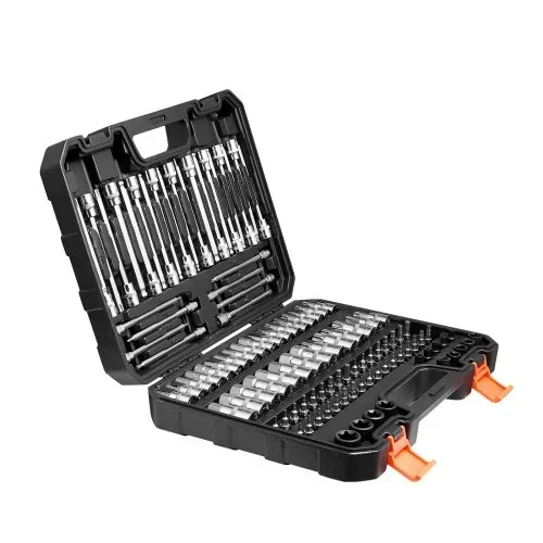 VEVOR Bohrer-Steckschlüsselsatz, 107-tlg. Sechskant/Torx/Außen-Torx/manipulationssicher/extra lang, S2-Legierungsstahl und Cr-V-Stahl, 1/4, 3/8 und 1/2 Zoll Antrieb, mit Aufbewahrungskoffer – Bild 9
