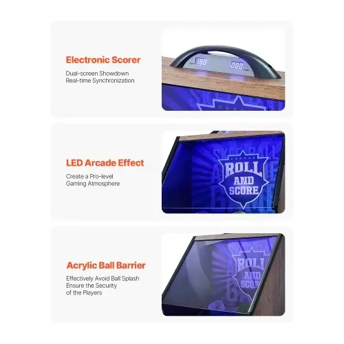 VEVOR 9 Fuß Roll und Score klassischer Arcade-Spieltisch, Indoor-Spielset mit elektronischer LED-Punkteanzeige, automatischer Ballrückgabe für Hausparty 4 Bälle enthalten – Bild 2