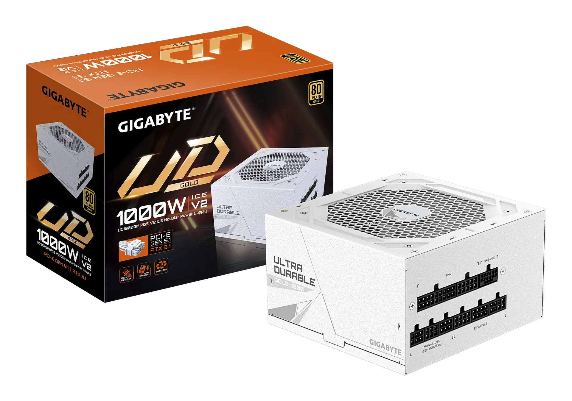 GIGABYTE UD1000GM PG5 V2 ICE Netzteil – PCIe Gen 5.1, 80 PLUS Gold, Vollmodulares Design, 120-mm-Lüfter, ATX 3.1-kompatibel, EU-Stecker GIGABYTE UD1000GM PG5 V2 ICE Netzteil – PCIe Gen 5.1, 80 PLUS Gold, Vollmodulares Design, 120-mm-Lüfter, ATX 3.1-kompatibel, EU-Stecker