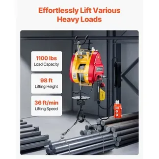 VEVOR 2-in-1 elektrische Hebewinde, 500 kg Kapazität, 1800 W tragbare Kraftwinde, 30 m Hubhöhe, 11 m/min mit Kabel- und kabelloser Fernbedienung, für Garage, Lager, Fabrik, Hebe- & Abschlepparbeiten VEVOR 2-in-1 elektrische Hebewinde, 500 kg Kapazität, 1800 W tragbare Kraftwinde, 30 m Hubhöhe, 11 m/min mit Kabel- und kabelloser Fernbedienung, für Garage, Lager, Fabrik, Hebe- & Abschlepparbeiten