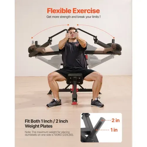 VEVOR Trainer für Brustmuskeln und hinteren Deltamuskel (Neigung), 204 kg belastbare Brustmaschine, verstellbares Fitness-Brustbank-Set, Heim-Fitnessgerät für Krafttraining mit dem Oberkörper – Bild 2