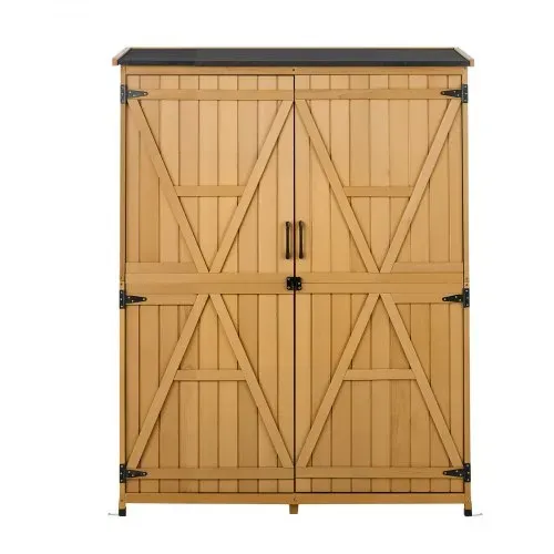 VEVOR Gartenschrank Holz, Geräteschrank mit Abschließbaren Türen & Schrägdach, Gerätehaus inkl. Regalböden & Boden, Geräteschuppen, Werkzeugschrank für Terrasse, Garten, Rasen, 121x43x162,5 cm – Bild 9