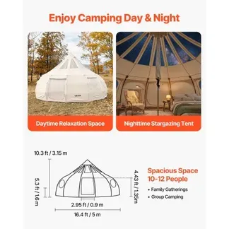 VEVOR Canvas-Glockenzelt, 5 m Jurte, 4 Jahreszeiten, mit Ofenrohrdurchführung & Regenhülle, Poly-Baumwoll-Gewebe, bis zu 12 Personen, für Familien-Camping, & Andere Outdoor-Aktivitäten, Beige VEVOR Canvas-Glockenzelt, 5 m Jurte, 4 Jahreszeiten, mit Ofenrohrdurchführung & Regenhülle, Poly-Baumwoll-Gewebe, bis zu 12 Personen, für Familien-Camping, & Andere Outdoor-Aktivitäten, Beige