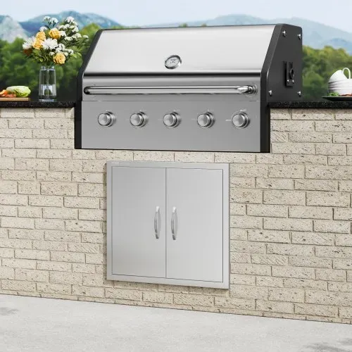 VEVOR Grill-Zugangstür, 660 x 609 mm, Doppelte Außenküchentür, Flächenbündig Montierte Edelstahltür, Vertikale Wandtür mit Griffen, für Grillinsel, Grillstation, Außenschrank – Bild 7