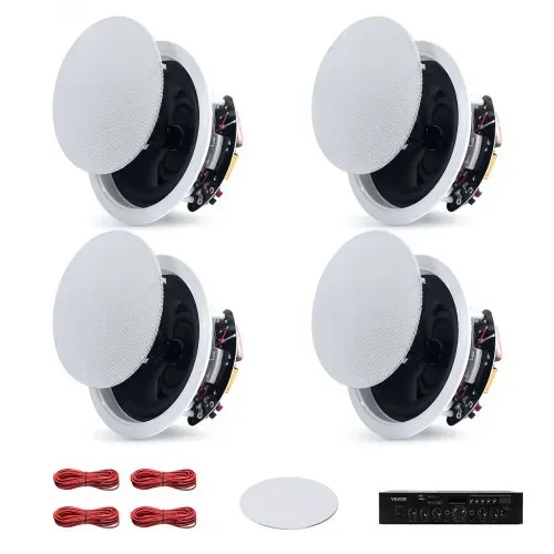 VEVOR 4 Einbaulautsprecher Bluetooth 165,1 mm, 2-Wege Lautsprecher mit Verstärker & 150 W Spitzenleistung, Kabelgebundene Deckenlautsprecher für Heimkino, Überdachte Terrasse & Flächenbündige Montage – Bild 8