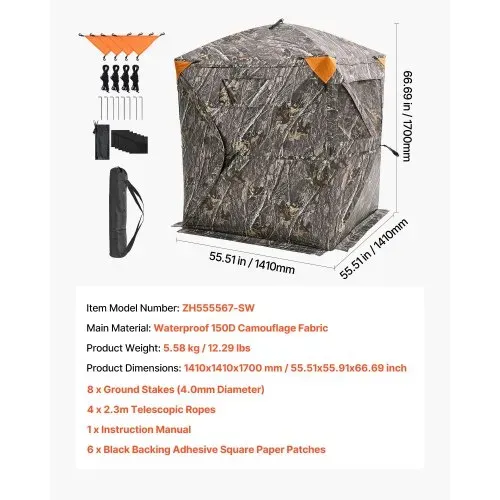 VEVOR Jagdversteck Jagdzelt Bodenversteck für 1–2 Personen Pop-Up-Hirschversteck mit Tragetasche, tragbares & belastbares Jagdzelt mit 3 horizontalen Fenstern für die Hirschjagd – Bild 6