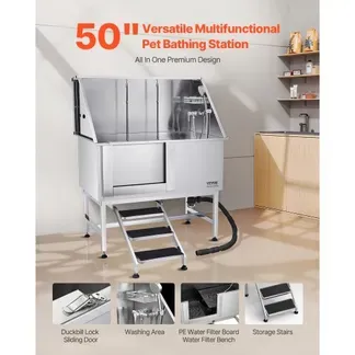 VEVOR Hundewaschstation Edelstahl, 1270x700x1545 mm Tierpflegewanne mit Treppe, PE-Wasserfilterplatte, Wasserhahn, Duschkopf & Seifenhalter, für große, mittelgroße & kleine Haustiere (linke Tür) VEVOR Hundewaschstation Edelstahl, 1270x700x1545 mm Tierpflegewanne mit Treppe, PE-Wasserfilterplatte, Wasserhahn, Duschkopf & Seifenhalter, für große, mittelgroße & kleine Haustiere (linke Tür)