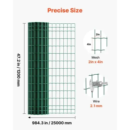 VEVOR Gartenzaun, 1,2 x 25 m, Maschendraht-Zaun 2,1 mm, verzinkter Stahldraht, geeignet für Rinder, Schweine & Schafe, vinylbeschichteter Gitterzaun für Tiergehege, Käfige & Gärten, Grün. – Bild 2