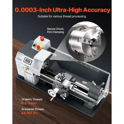 VEVOR Metalldrehmaschine, 21x37 cm, 550 W, 0-2500 U/min Variable Geschwindigkeit, Tischdrehmaschine, für die Bearbeitung von Präzisionsteilen, Imperial-Metrisch-Gewinde, Weichmetalle, Kunststoffe – Bild 2