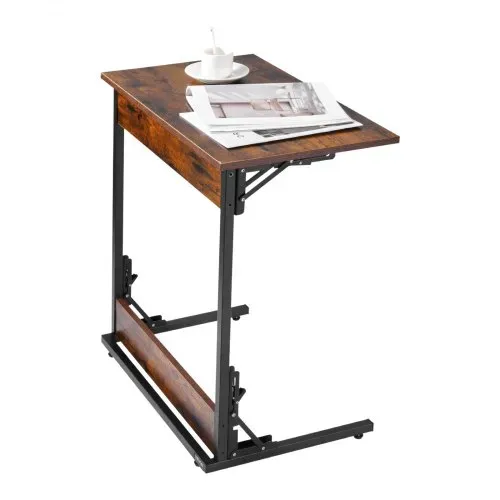 VEVOR Beistelltisch Kaffeetisch klappbar mit Metallrahmen & verstellbaren Füßen, C-förmiger Couchtisch für Wohnzimmer Schlafzimmer Büro 60 x 37 x 70 cm TV-Tablett, Sofatisch Braun und Schwarz – Bild 9