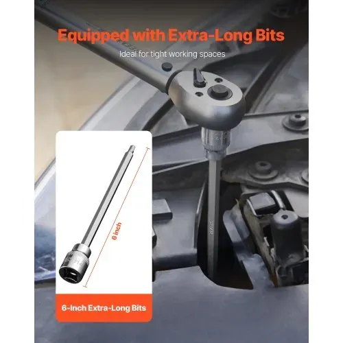 VEVOR Extra langer Inbus-Steckschlüsselsatz 18-tlg. mit 3/8 Zoll-Antrieb, S2-Legierungsstahl & Cr-V-Stahl, Standard SAE & metrisch 1/8 Zoll-3/8 Zoll, 3-12 mm, mit verbessertem Aufbewahrungskoffer – Bild 5
