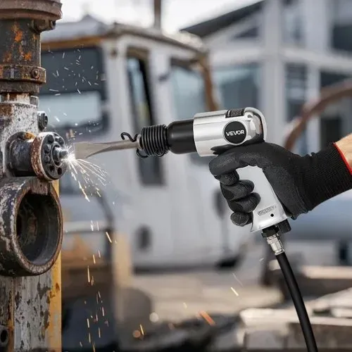 VEVOR Druckluft Meißelhammer, 4500 BPM Pneumatischer Hammer mit 40 mm Hub & 4 Meißeln mit rundem Schaft, leichtes & kompaktes Schaufelwerkzeug mit Luftmeißel zum Schneiden, Stanzen, Schaben – Bild 7