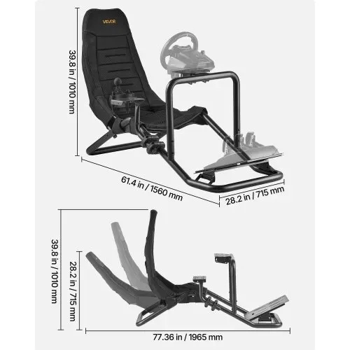 VEVOR Lenkständer, Racing Wheel Stand für integrierte Simulator-Cockpits, für Logitech G25, G27, G29, G920, G923, Thrustmaster T300RS, TX F458, T500RS, T3PA-PRO (F1/GT) und CSR-Pedale, Schwarz – Bild 6