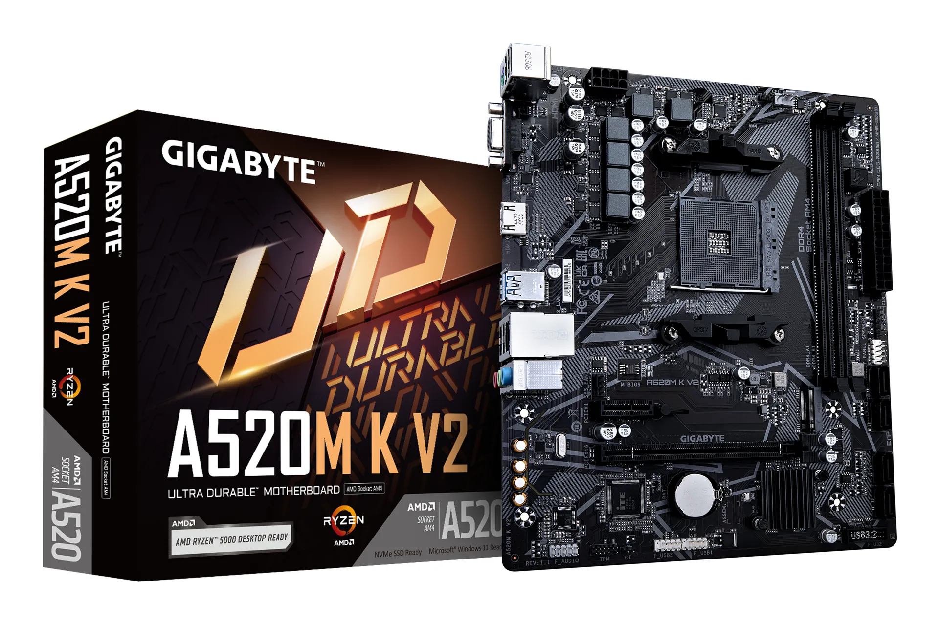 GIGABYTE A520M K V2 Mainboard – Unterstützt AMD Ryzen 5000 Serie AM4 CPUs, bis zu 5100MHz DDR4 (OC), PCIe Gen3 x4 M.2, GbE LAN, USB 3.2 Gen 1 GIGABYTE A520M K V2 Mainboard – Unterstützt AMD Ryzen 5000 Serie AM4 CPUs, bis zu 5100MHz DDR4 (OC), PCIe Gen3 x4 M.2, GbE LAN, USB 3.2 Gen 1