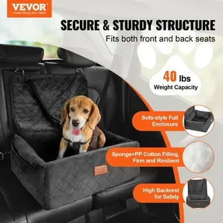 VEVOR Hundeautositz, Hundesitzerhöhung mit Aufbewahrungstasche, ansteckbarer Sicherheitsleine, Füllung aus Schwamm und PP-Baumwolle, Hundeautobett für kleine und mittelgroße Hunde bis 18 kg, Schwarz VEVOR Hundeautositz, Hundesitzerhöhung mit Aufbewahrungstasche, ansteckbarer Sicherheitsleine, Füllung aus Schwamm und PP-Baumwolle, Hundeautobett für kleine und mittelgroße Hunde bis 18 kg, Schwarz