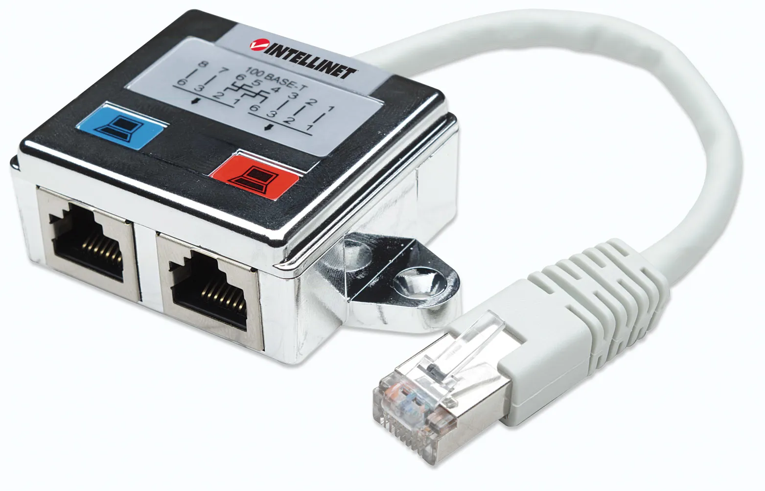 Intellinet 2-Port Cat5-Anschlussteiler, doppelt geschirmt, Zum Aufsplitten eines RJ45-Netzwerkkabels Intellinet 2-Port Cat5-Anschlussteiler, doppelt geschirmt, Zum Aufsplitten eines RJ45-Netzwerkkabels