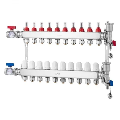 VEVOR 10-Zweig-Wärmeverteilungsverteiler, 1/2-Zoll-PEX-Rohrverteiler, Edelstahl-PEX-Verteiler für hydronische Fußbodenheizung, Wärmeverteilungs-PEX-Verteilersatz mit 1/2-Zoll-Adaptern im Lieferumfang enthalten – Bild 9