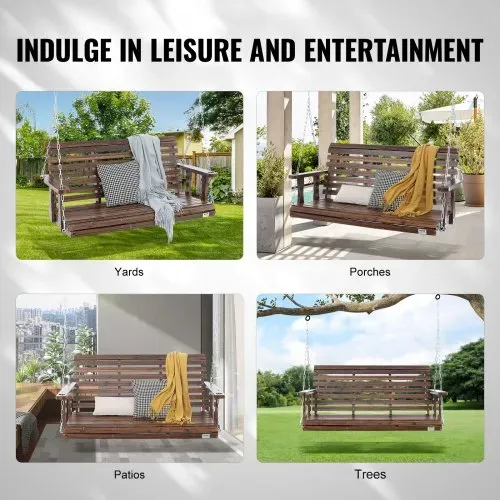 VEVOR Hollywoodschaukel Zedernholz, 1370x710x600mm, Terrassenschaukel für Hof und Garten, verbesserte Tragkraft von ca. 400 kg, robuste Schaukelstuhlbank mit Aufhängeketten für den Außenbereich, Braun – Bild 5