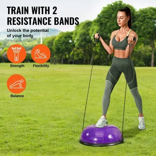 VEVOR Halb-Gymnastikball-Trainer, 23 Zoll Balance-Ball-Trainer, 660 lbs Stabilitätsball, Yoga-Ball mit Widerstandsbändern und Fußpumpe, Kraft-Fitnessball für das Heim-Fitnessstudio, Ganzkörpertraining – Bild 2