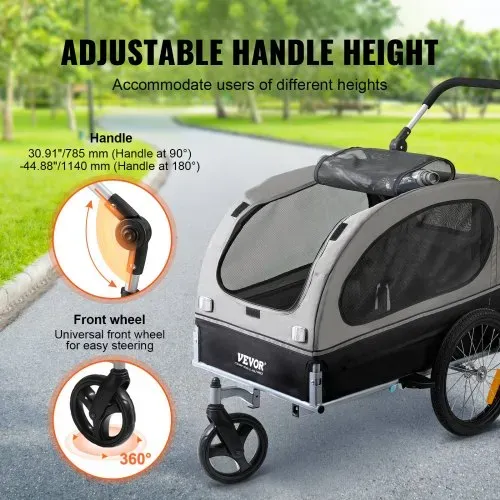 VEVOR Hundeanhänger 40 kg 2in1 Fahrradanhänger Kohlenstoffstahl + 600D Oxford-Gewebe + PP faltbar 1470 x 720 x 780 mm als Anhänger 1530 x 720 x 825 mm als Kinderwagen Hundebuggy Jogger Anhänger – Bild 2