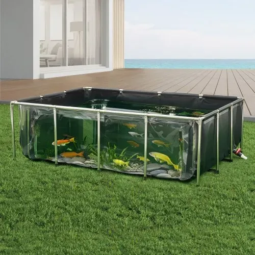 VEVOR Fischteich aus Segeltuch, 1781,3 L Fischtank, PVC-Koi-Tank mit transparentem Sichtfenster, Aquarium mit Edelstahlrahmen & Ablassventil, für Zucht von Koi, Goldfisch (schwarz) – Bild 7