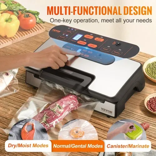 VEVOR Vakuumiergerät 130W Vakuumierer 90Kpa Einschweißgerät 30cm Dichtungslänge Folienschweißgerät für trockene oder feuchte Lebensmittel Inkl. 10x Vakuumbeutel,2x Vakuumbeutelrolle und Schlauch – Bild 3