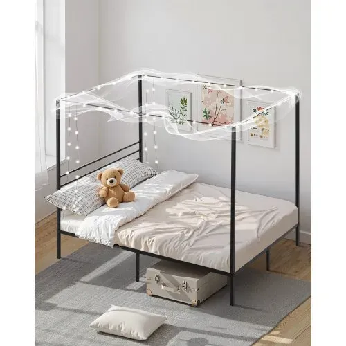 VEVOR Himmelbettrahmen (Full Size), Metallhimmelbett mit Himmelbett-Design (363 kg belastbar), robuste Stahllattenstütze (Quadrat), Stauraum unter dem Bett, kein Boxspring erforderlich, Schwarz – Bild 6