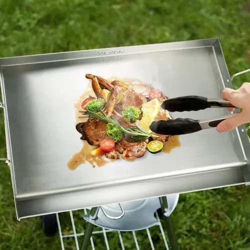 VEVOR Grillplatte 430 Edelstahl 58,7 x 39,5 x 9,9 cm - Universal Grillplatte 2 mm Dicke Verwendbar, Outdoor BBQ Party Grillplatte mit Griff Gasgrill für Gasgrill, Kohlegrill & Elektrogrill Zubehör – Bild 7