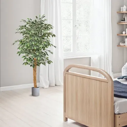 VEVOR Künstlicher Ficusbaum, 1524 mm, mit schwarzem Topf, Kunst-Ficuspflanze mit natürlichem Holzstamm & realistischen grünen Blättern, Seidenbaum für Innenbereich, für Zuhause, Büro, Wohnzimmer – Bild 7