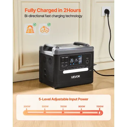 VEVOR Tragbare Powerstation, 2400W 2160Wh Solargenerator mit 10 Ausgängen und einstellbarer Eingangsleistung, erweiterbarer LiFePO4-Akku für Zuhause, Camping und Wohnmobil (Solarpanel NICHT enthalten) – Bild 3