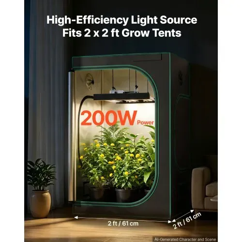 VEVOR LED-Pflanzenlampe Dimmbar 200 W Vollspektrum 400-740 nm 3000 K 6500 K, für Growzelte (60 x 60 cm) mit Stufenloser Dimmung, Reihenschaltung für bis zu 60 Lampen, Aluminiumlegierung-Lichtleisten – Bild 2