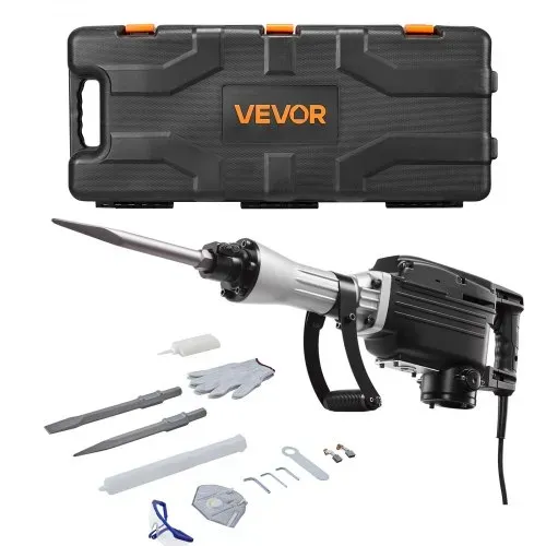VEVOR Abbruchhammer elektrischer Betonhammer 2800 W, 1200 BPM Presslufthammer mit Spitzmeißel & Flachmeißel & Tragekoffer & Handschuhe & Schutzbrille, für Beton Wände Ziegel Fliesen Fundamente VEVOR Abbruchhammer elektrischer Betonhammer 2800 W, 1200 BPM Presslufthammer mit Spitzmeißel & Flachmeißel & Tragekoffer & Handschuhe & Schutzbrille, für Beton Wände Ziegel Fliesen Fundamente