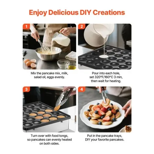 VEVOR Mini Pfannkuchenmaker Dutch Muffin Waffeleisen mit 43 mm Durchmesser, antihaftbeschichteter Poffertjes-Grill aus Edelstahl, elektrischer Mini Pancake Bäcker für Zuhause Küche Restaurant – Bild 5