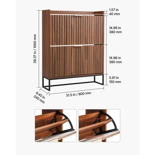 VEVOR Schuhschrank mit 2 Klappen, platzsparender Schuhkipper & Kippschutz, freistehender Schuhregal-Organizer für den Eingang Flur Wohnzimmer Veranda, Schuhregal 80 x 24 x 100 cm Braun – Bild 6