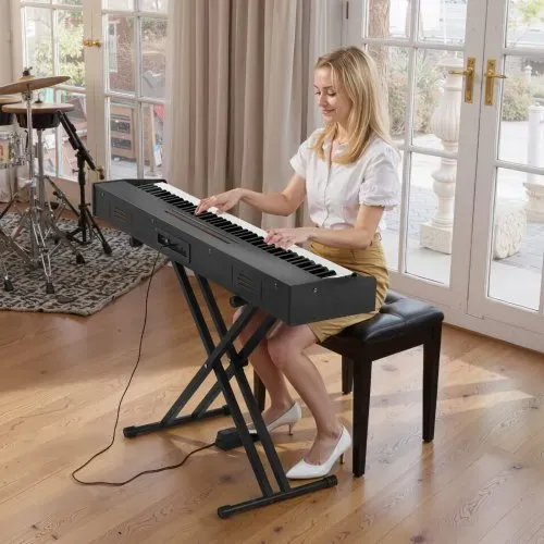 VEVOR Gewichtetes Digitalpiano, 88 Tasten vollgewichtet, E-Piano Doppeltastatur & Lautsprecher mit Notenständer, Sustain-Pedal, Aufnahmefunktion, 280 Töne, Kabellose Verbindung, für Anfänger, Schwarz – Bild 7