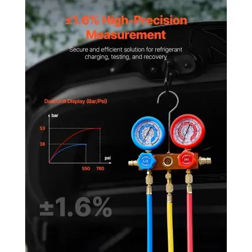 VEVOR 4,5 CFM AC-Vakuumpumpe & Manometer-Set, 1-stufige-HVAC-Luftvakuumpumpe, A/C-Kältemittelverteiler-Manometer-Kit, mit Lecksuchschläuchen, für R134a, R12, R22, R502a, R410A, R404, R407C – Bild 4