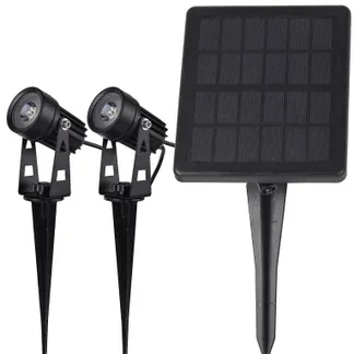 Gartenstrahler Set Solar mit 2 Spots Solarzelle, Erdspieß, 3000k, IP65 Gartenstrahler Set Solar mit 2 Spots Solarzelle, Erdspieß, 3000k, IP65
