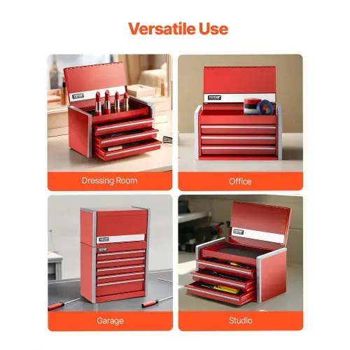 VEVOR Werkzeugkasten 218,4 x 118 x 120 mm, Werkzeugkiste mit 3 Schubladen, Werkzeugkoffer mit EVA-Einlagen und PP-Fußpolstern, robuster Stahl mit Kugellageröffnung und Pulverbeschichtung, rot – Bild 4