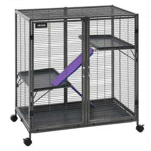 VEVOR Kleintierkäfig Metall Frettchenkäfig Kleintiergehege 90x58x96 cm, Frettchen Chinchillas Gleithörnchen Meerschweinchen & Kaninchen 3-Stöckig 13,97 mm Drahtabstand Feststellbare Schwenkrolle – Bild 9