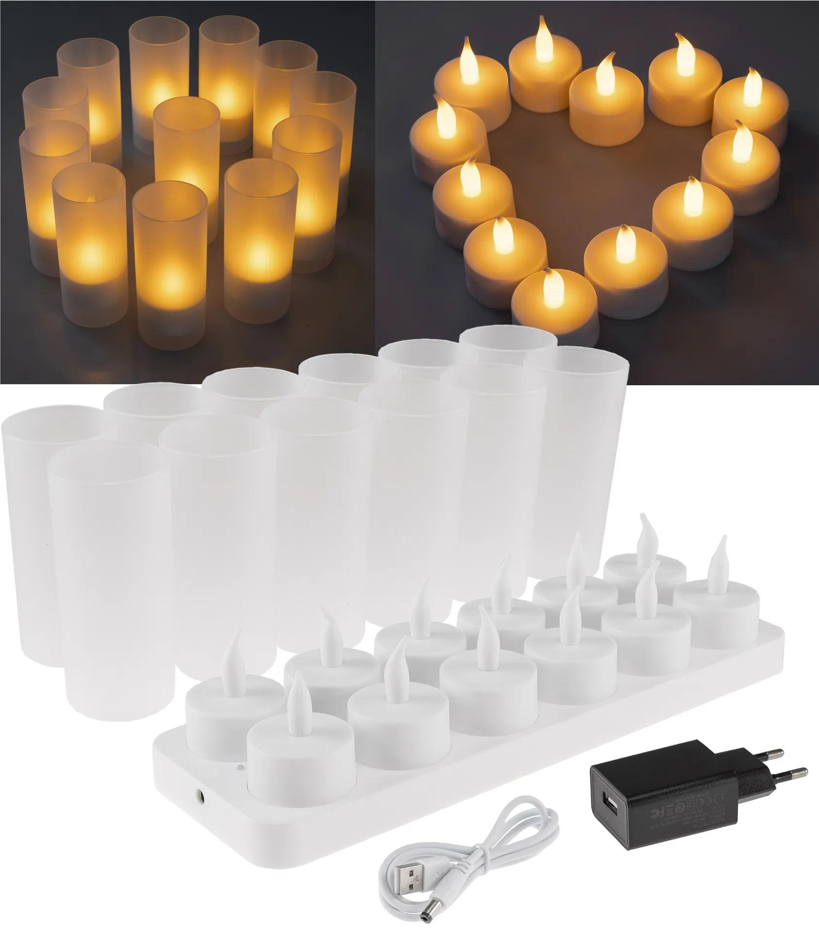 LED Teelichter, 12er Set, mit Windschutz wiederaufladbar auf Ladestation LED Teelichter, 12er Set, mit Windschutz wiederaufladbar auf Ladestation