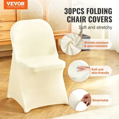 VEVOR Stuhlhussen für Klappstühle aus Elastischem Spandex, Kurzer Stuhlbezug, Abnehmbare & Waschbare Schonbezüge, für Hochzeit, Urlaub, Bankett, Party, Feier (30 Stück, Elfenbeinweiß) VEVOR Stuhlhussen für Klappstühle aus Elastischem Spandex, Kurzer Stuhlbezug, Abnehmbare & Waschbare Schonbezüge, für Hochzeit, Urlaub, Bankett, Party, Feier (30 Stück, Elfenbeinweiß)