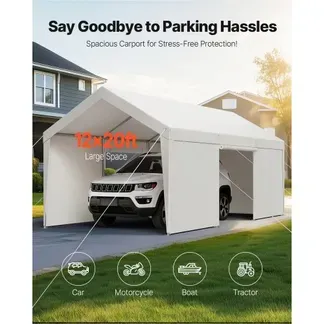 VEVOR Carport, 3,65×6,09×3,02 m Autoüberdachung, Zeltgarage mit abnehmbaren Seitenwänden & Tür, Autounterstand, UV-beständig und wasserabweisend, Ganzjahresschutz für Auto und Boot, weiß VEVOR Carport, 3,65×6,09×3,02 m Autoüberdachung, Zeltgarage mit abnehmbaren Seitenwänden & Tür, Autounterstand, UV-beständig und wasserabweisend, Ganzjahresschutz für Auto und Boot, weiß