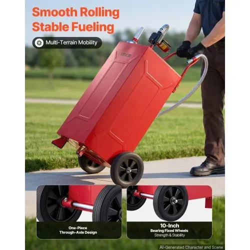 VEVOR 113,6L Kraftstofftrolley Mobile Tankanlage mit 12V Elektropumpe Rot, Tragbarer Kraftstoffkanister für Auto Rasenmäher Boot, Mit 2 Rollen & Ölstandsanzeige, Für Benzin & Diesel, Kohlenstoffstahl – Bild 3