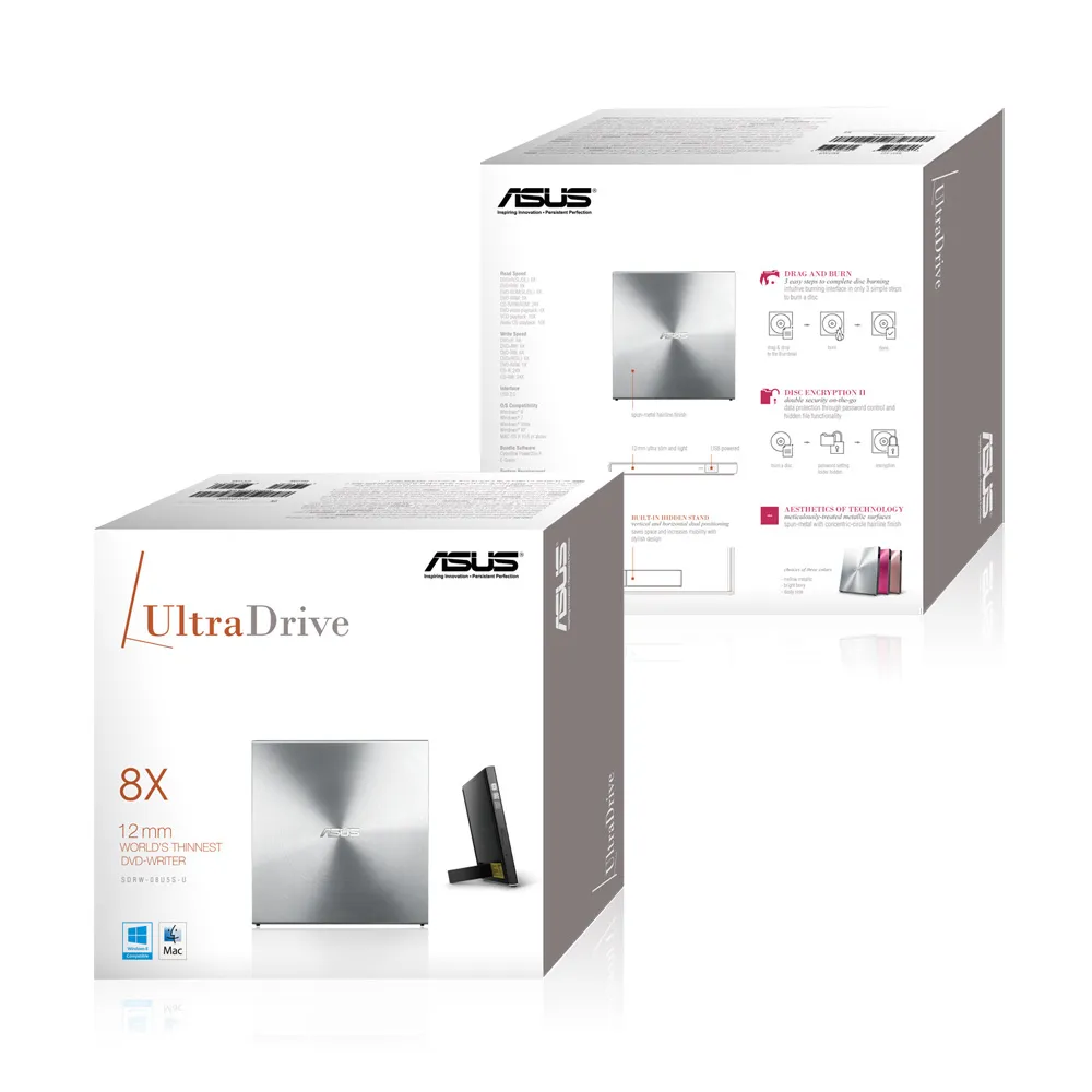ASUS SDRW-08U5S-U Optisches Laufwerk DVD Super Multi DL Metallisch – Bild 2