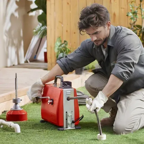 VEVOR Rohrreinigungsmaschine, 66 Fuß x 5/8 Zoll, 250 W elektrische Rohrreinigungsmaschine mit manueller Zuführung – mit 7 Schneidern, 2 Stahlkabeln (66' x 5/8" und 15' x 3/8") und CW/CCW-Steuerung für 1,6" bis 4" Rohre – Bild 7