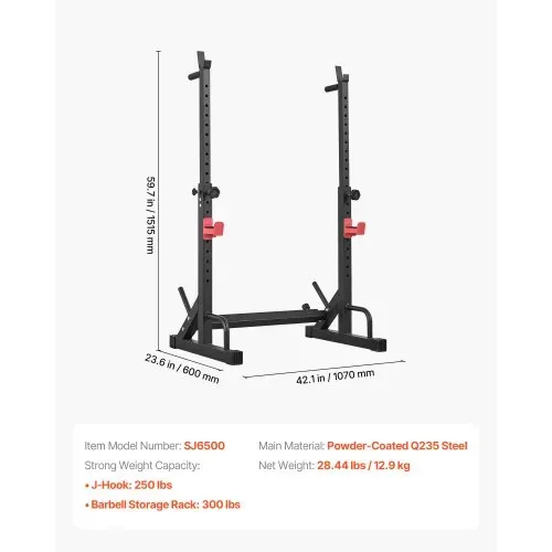 VEVOR Power Cage Squat Rack für Heimfitnessstudio mit verstellbarer Höhe & Breite, 250 kg Tragkraft, Krafttrainingsgerät mit Hantelablagen und J-Haken für Bankdrücken, Kniebeugen und Gewichtheben – Bild 6
