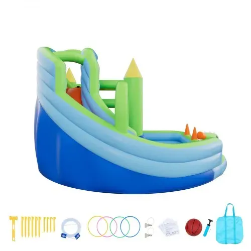 VEVOR Aufblasbare Wasserhüpfburg (344 x 374 x 213 cm), Hüpfburg mit Wasserrutsche & Hüpfburgelementen & Basketballkorb & Planschbecken & Wasserringwurfspiel, für 3–4 Kinder (3 bis 8 Jahre Alt) – Bild 10