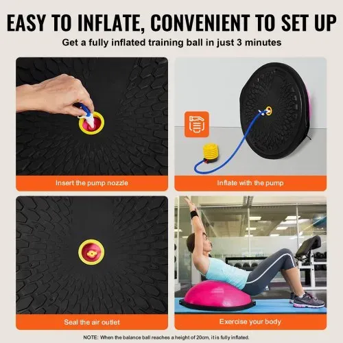 VEVOR Halb-Gymnastikball-Trainer, 66 cm Balance-Ball-Trainer, 680 kg Tragkraft Stabilitätsball, Yoga-Ball mit Widerstandsbändern & Fußpumpe, Yogaball Kraft-Fitnessball im Heim-Fitnessstudio, Rosa – Bild 4